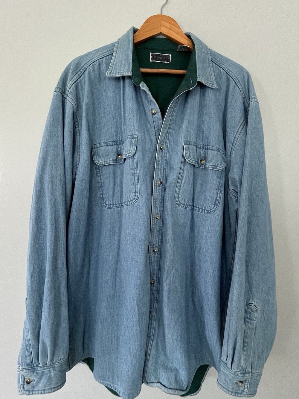 Vintage LL Bean Flannel Lined Denim Chore Jacket Mens XLT Made in Canada